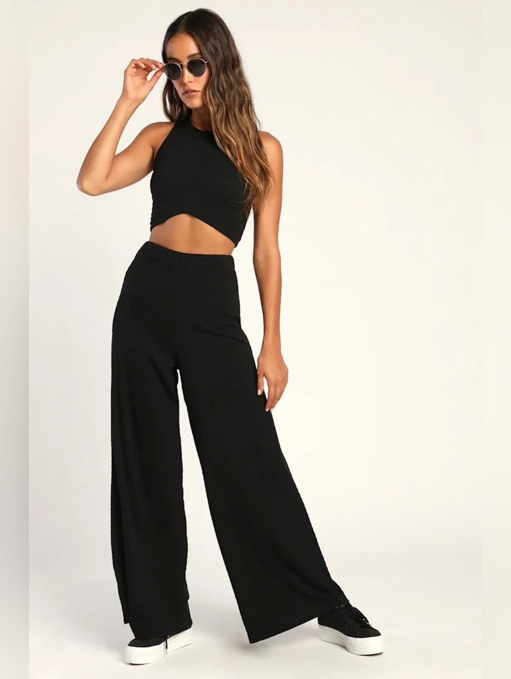Lulus Small Blissful Beginnings Black Wide-Leg Lounge Pants